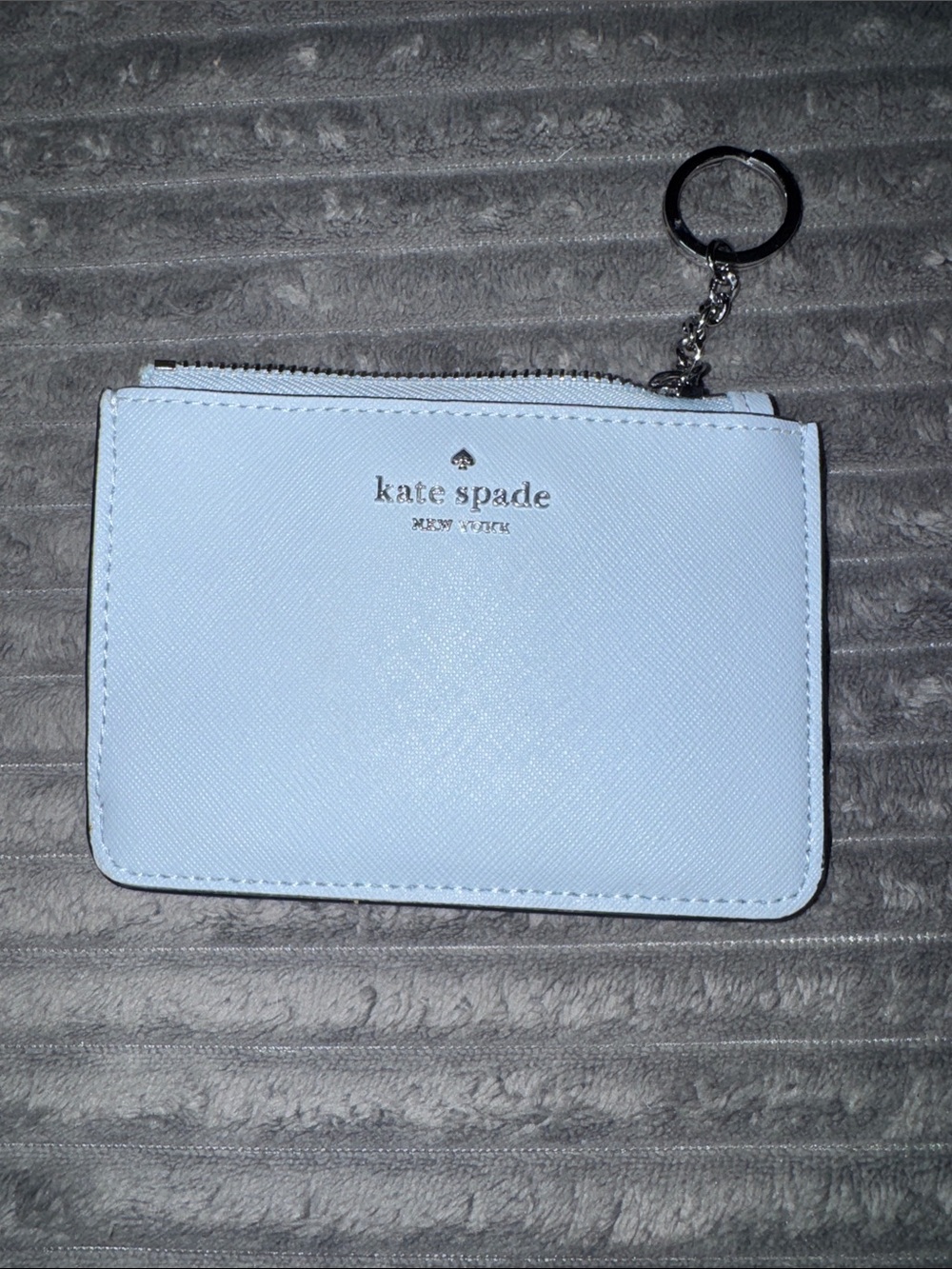 kate spade light blue saffiano zip card case with keyring